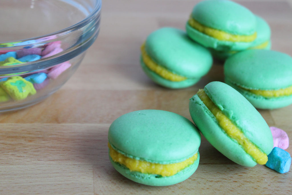 a close up of lucky charm macaroons
