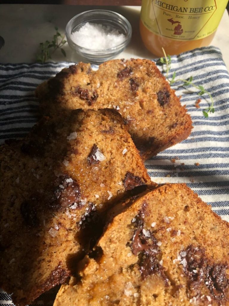 Salted Almond Butter Chocolate Chip Banana Bread