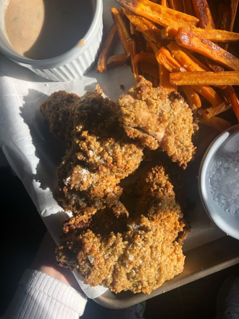 Honey Mustard Walnut Chicken Tenders with Spicy Ranch